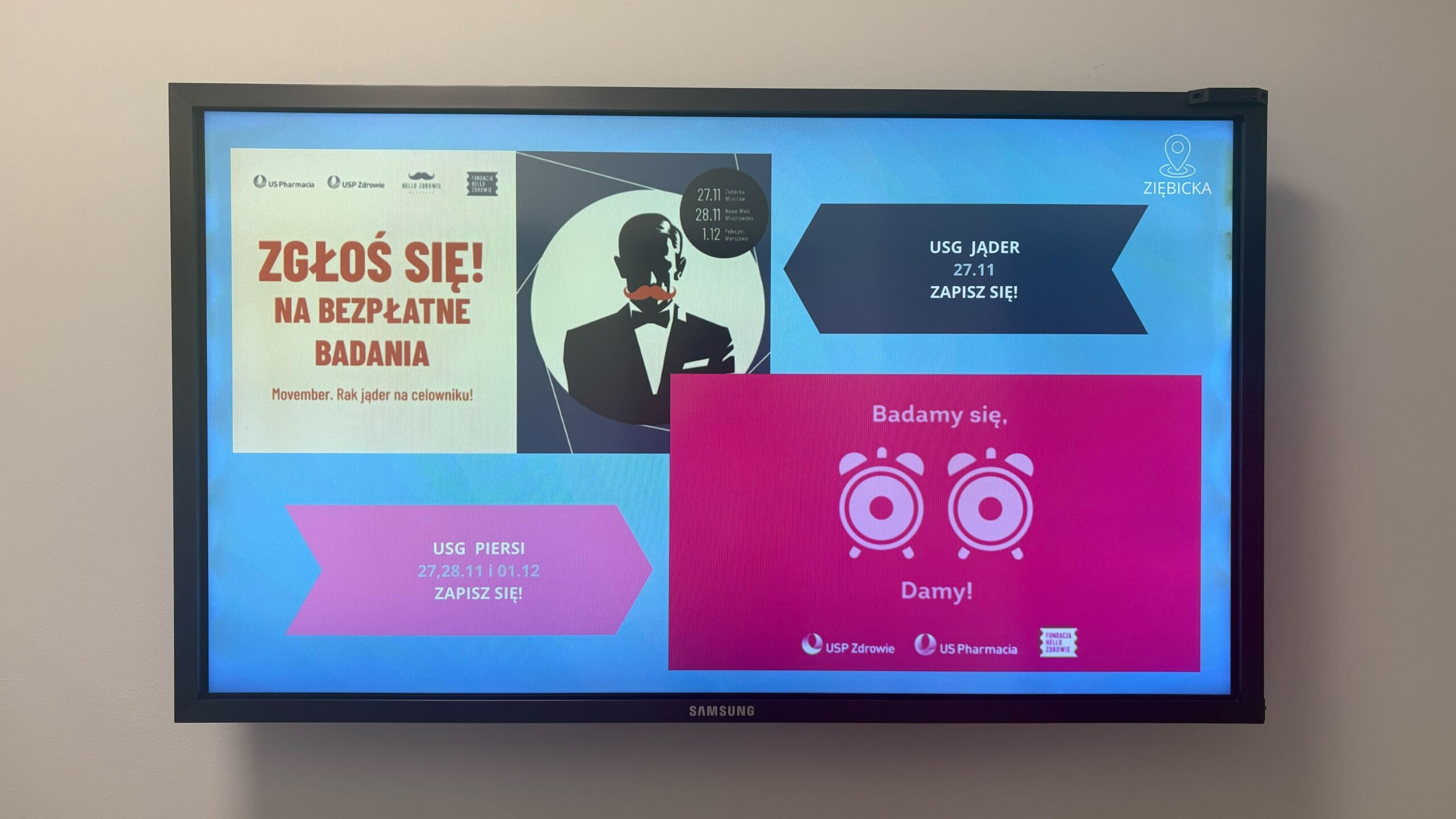 na zdjęciu: monitor w siedzibie USP zdrowie podczas listopadowej akcji