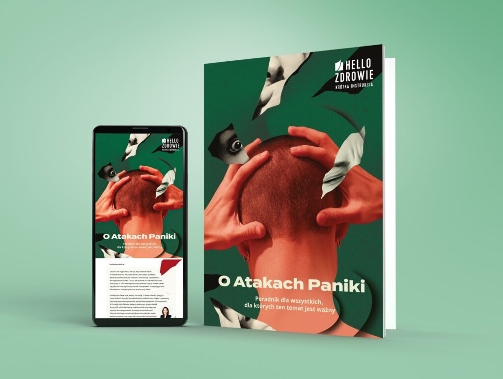 na zdjęciu: wizualizacja okładki i strony www Krótkiej Instrukcji. O Atakach Paniki - Hello Zdrowie